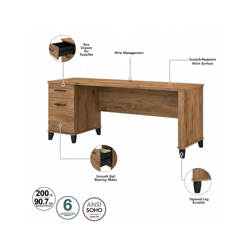 Bush Furniture L-Desks<Somerset 72"W 3 Position Sit to Stand L Shaped Desk with Hutch and Bookcase, (SET017FW)