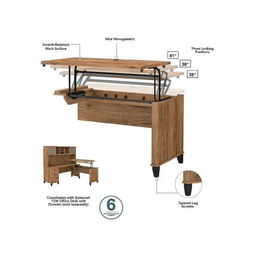 Bush Furniture L-Desks<Somerset 72"W 3 Position Sit to Stand L Shaped Desk with Hutch and Bookcase, (SET017FW)