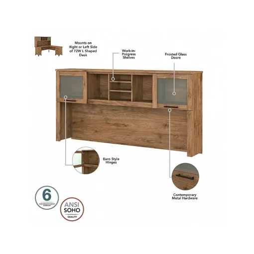 Bush Furniture L-Desks<Somerset 72"W 3 Position Sit to Stand L Shaped Desk with Hutch and Bookcase, (SET017FW)