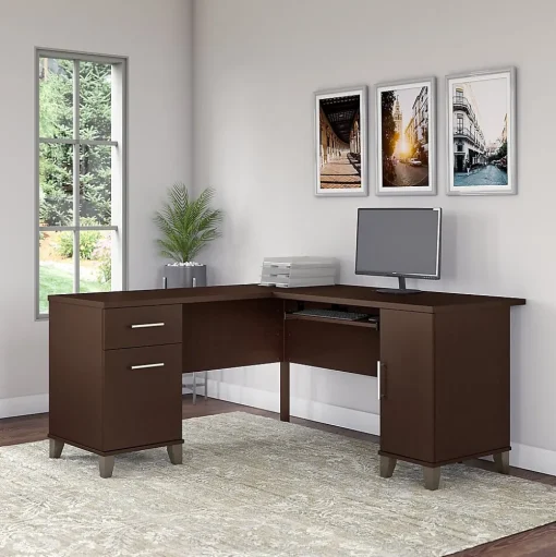 Bush Furniture L-Desks<Somerset 60"W L Shaped Desk with Storage, (WC81830K)
