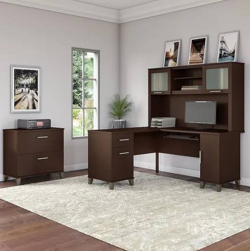 Bush Furniture L-Desks<Somerset 60"W L Shaped Desk with Storage, (WC81830K)