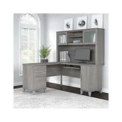 Bush Furniture L-Desks<Somerset 60"W L Shaped Desk with Hutch, (SET002PG)