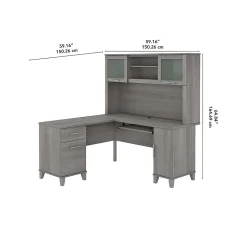 Bush Furniture L-Desks<Somerset 60"W L Shaped Desk with Hutch, (SET002PG)