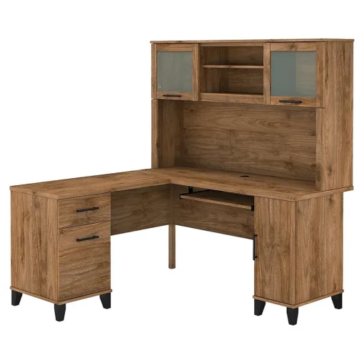 Bush Furniture L-Desks<Somerset 60"W L Shaped Desk with Hutch, (SET002FW)