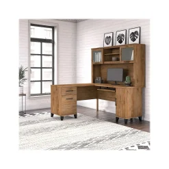 Bush Furniture L-Desks<Somerset 60"W L Shaped Desk with Hutch, (SET002FW)