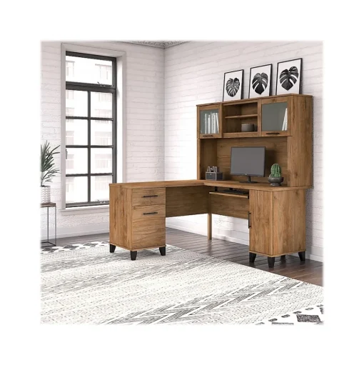 Bush Furniture L-Desks<Somerset 60"W L Shaped Desk with Hutch, (SET002FW)