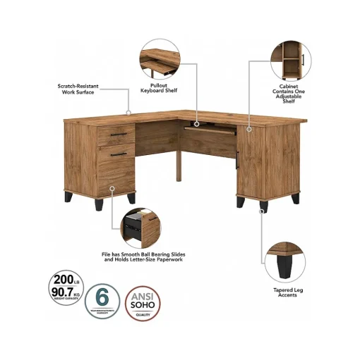 Bush Furniture L-Desks<Somerset 60"W L Shaped Desk with Hutch, (SET002FW)