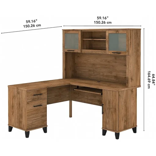 Bush Furniture L-Desks<Somerset 60"W L Shaped Desk with Hutch, (SET002FW)