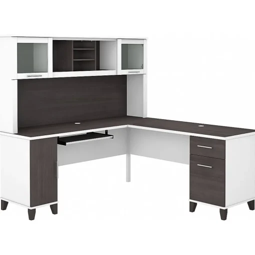 Bush Furniture L-Desks<Somerset 72"W L Shaped Desk with Hutch, (SET001SGWH)