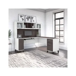Bush Furniture L-Desks<Somerset 72"W L Shaped Desk with Hutch, (SET001SGWH)