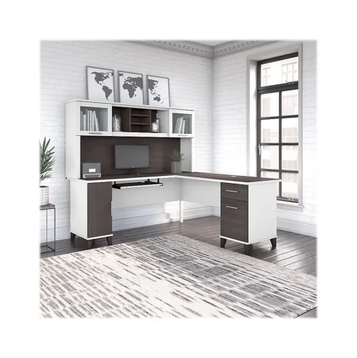 Bush Furniture L-Desks<Somerset 72"W L Shaped Desk with Hutch, (SET001SGWH)