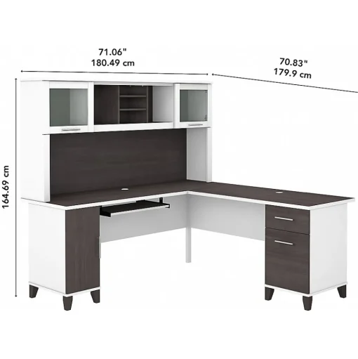 Bush Furniture L-Desks<Somerset 72"W L Shaped Desk with Hutch, (SET001SGWH)