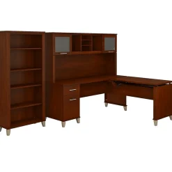 Bush Furniture L-Desks<Somerset 72"W 3 Position Sit to Stand L Shaped Desk with Hutch and Bookcase, (SET017HC)