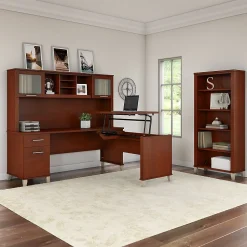 Bush Furniture L-Desks<Somerset 72"W 3 Position Sit to Stand L Shaped Desk with Hutch and Bookcase, (SET017HC)