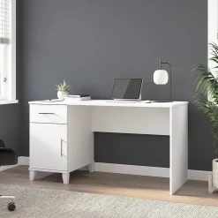 Bush Furniture Corner Desks<Somerset 54"W Office Desk with Drawer and Storage Cabinet, White (WC81954)