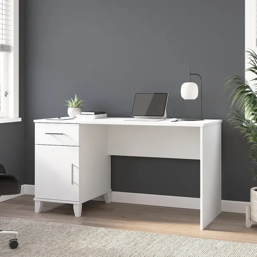Bush Furniture Corner Desks<Somerset 54"W Office Desk with Drawer and Storage Cabinet, White (WC81954)