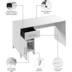 Bush Furniture Corner Desks<Somerset 54"W Office Desk with Drawer and Storage Cabinet, White (WC81954)