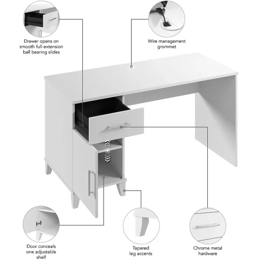 Bush Furniture Corner Desks<Somerset 54"W Office Desk with Drawer and Storage Cabinet, White (WC81954)