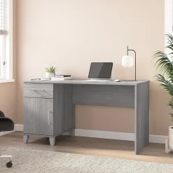 Bush Furniture Corner Desks<Somerset 54"W Office Desk with Drawer and Storage Cabinet, Platinum Gray (WC81254)