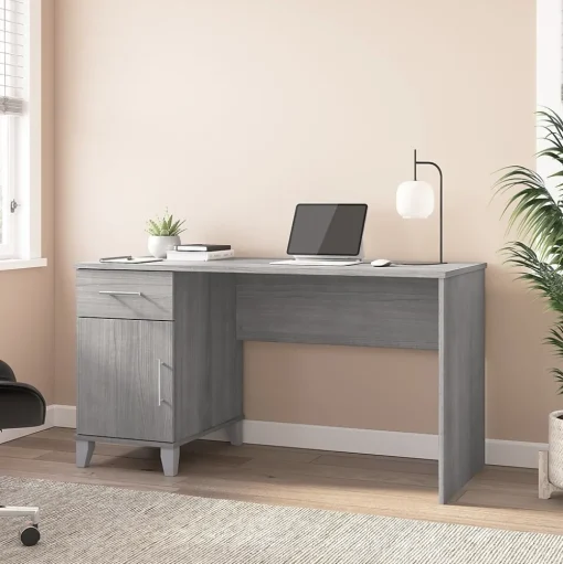 Bush Furniture Corner Desks<Somerset 54"W Office Desk with Drawer and Storage Cabinet, Platinum Gray (WC81254)