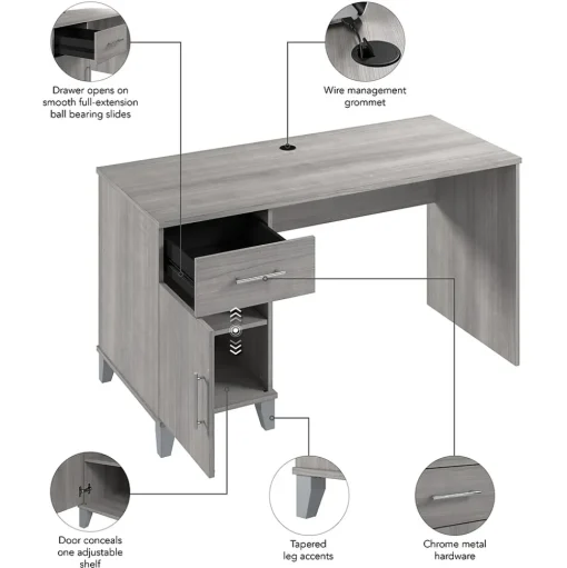 Bush Furniture Corner Desks<Somerset 54"W Office Desk with Drawer and Storage Cabinet, Platinum Gray (WC81254)
