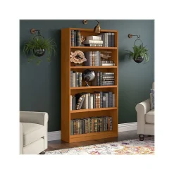 Bush Furniture Bookcases<Universal 72"H 5-Shelf Bookcase with Adjustable Shelves, Natural Cherry Laminated Wood (WL12467)