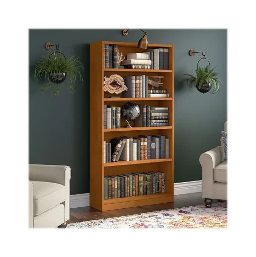 Bush Furniture Bookcases<Universal 72"H 5-Shelf Bookcase with Adjustable Shelves, Natural Cherry Laminated Wood (WL12467)