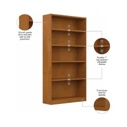 Bush Furniture Bookcases<Universal 72"H 5-Shelf Bookcase with Adjustable Shelves, Natural Cherry Laminated Wood (WL12467)