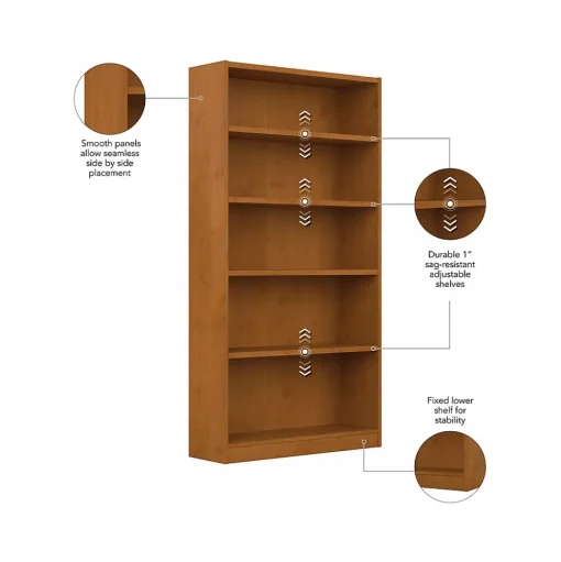 Bush Furniture Bookcases<Universal 72"H 5-Shelf Bookcase with Adjustable Shelves, Natural Cherry Laminated Wood (WL12467)