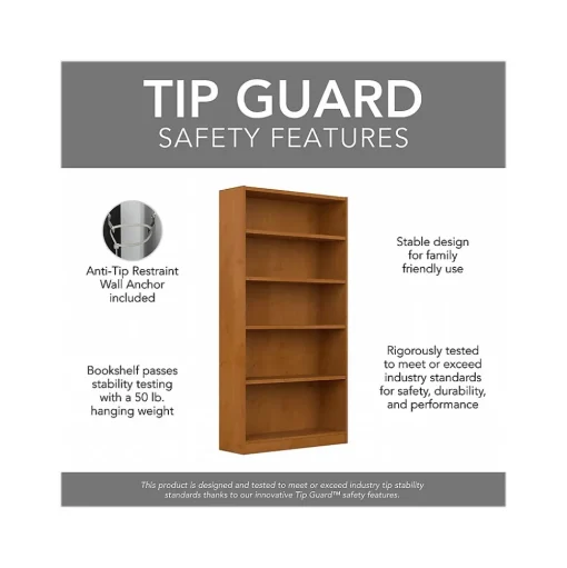 Bush Furniture Bookcases<Universal 72"H 5-Shelf Bookcase with Adjustable Shelves, Natural Cherry Laminated Wood (WL12467)