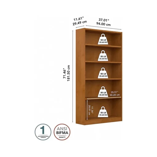 Bush Furniture Bookcases<Universal 72"H 5-Shelf Bookcase with Adjustable Shelves, Natural Cherry Laminated Wood (WL12467)