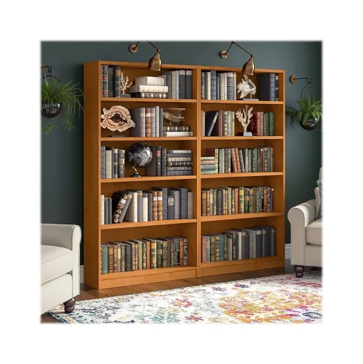 Bush Furniture Bookcases<Universal 72"H 5-Shelf Bookcase with Adjustable Shelves, Natural Cherry Laminated Wood (WL12467)