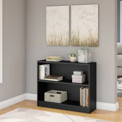 Bush Furniture Bookcases<Universal 30"H 2-Shelf Bookcase with Adjustable Shelf, Black Wood (WL12438)