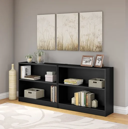 Bush Furniture Bookcases<Universal 30"H 2-Shelf Bookcase with Adjustable Shelf, Black Wood (WL12438)