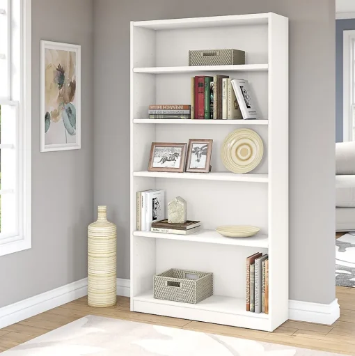 Bush Furniture Bookcases<Universal 72"H 5-Shelf Bookcase with Adjustable Shelves, Pure White (WL12417)