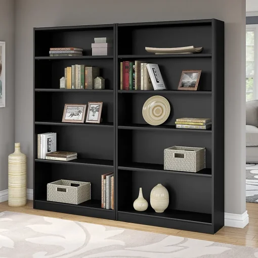 Bush Furniture Bookcases<Universal Tall 5 Shelf 72"H Bookcase, Classic Black, Set of 2 (UB003BL)