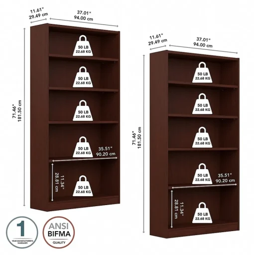 Bush Furniture Bookcases<Universal 72"H 5-Shelf Bookcase with Adjustable Shelves, Vogue Cherry, 2/Set (UB003VC)