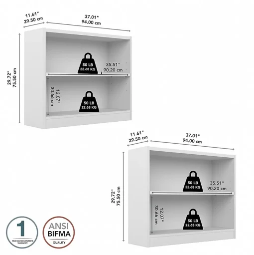 Bush Furniture Bookcases<Universal 30"H 2-Shelf Bookcase, Pure White, 2/Set (UB001PW)