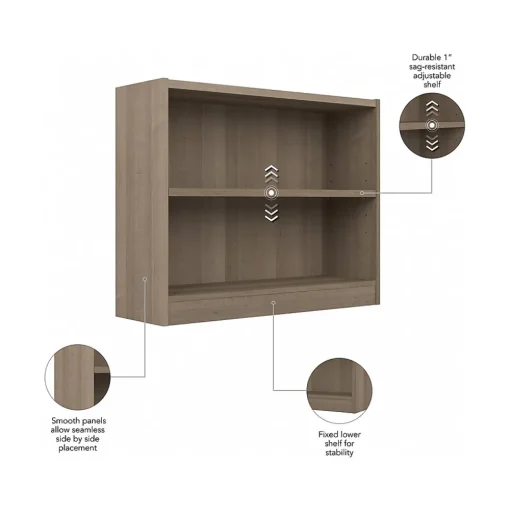 Bush Furniture Bookcases<Universal 30"H 2-Shelf Bookcase with Adjustable Shelf, Ash Gray Laminated Wood (WL12426)