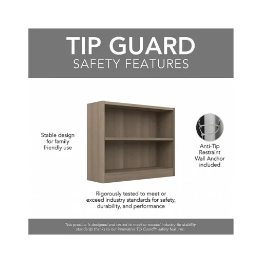 Bush Furniture Bookcases<Universal 30"H 2-Shelf Bookcase with Adjustable Shelf, Ash Gray Laminated Wood (WL12426)