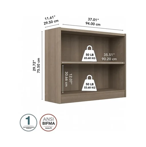 Bush Furniture Bookcases<Universal 30"H 2-Shelf Bookcase with Adjustable Shelf, Ash Gray Laminated Wood (WL12426)