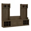 Bush Furniture Storage Cabinets<Woodland Entryway Storage Set with Hall Trees and Shoe Bench with Doors, Ash Brown (WDL011ABR)