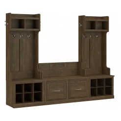 Bush Furniture Storage Cabinets<Woodland Entryway Storage Set with Hall Trees and Shoe Bench with Doors, Ash Brown (WDL011ABR)