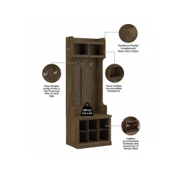 Bush Furniture Storage Cabinets<Woodland Entryway Storage Set with Hall Trees and Shoe Bench with Doors, Ash Brown (WDL011ABR)