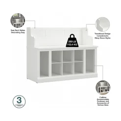 Bush Furniture Storage Cabinets<Woodland Entryway Storage Set with Hall Trees and Shoe Bench with Drawers, White Ash (WDL012WAS)