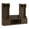 Bush Furniture Storage Cabinets<Woodland Entryway Storage Set with Hall Trees and Shoe Bench with Drawers, Ash Brown (WDL012ABR)