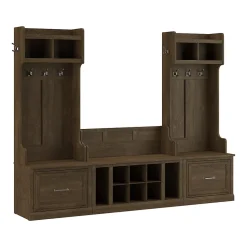 Bush Furniture Storage Cabinets<Woodland Entryway Storage Set with Hall Trees and Shoe Bench with Drawers, Ash Brown (WDL012ABR)