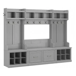 Bush Furniture Storage Cabinets<Woodland Full Entryway Storage Set with Coat Rack and Shoe Bench with Doors, Cape Cod Gray (WDL013CG)