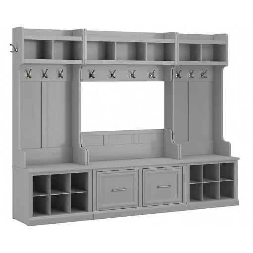 Bush Furniture Storage Cabinets<Woodland Full Entryway Storage Set with Coat Rack and Shoe Bench with Doors, Cape Cod Gray (WDL013CG)
