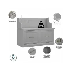 Bush Furniture Storage Cabinets<Woodland Full Entryway Storage Set with Coat Rack and Shoe Bench with Doors, Cape Cod Gray (WDL013CG)